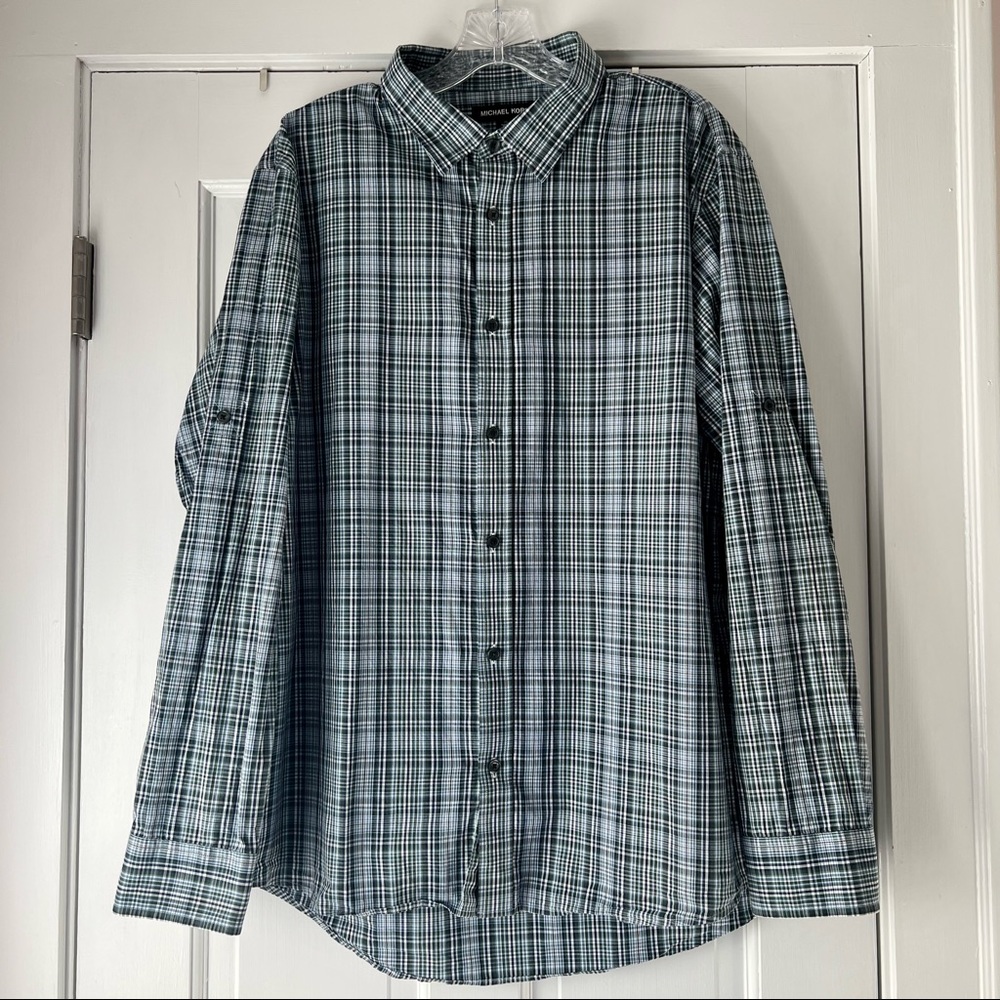 Men’s Michael Kors XL Green/Blue Plaid Dress Shirt